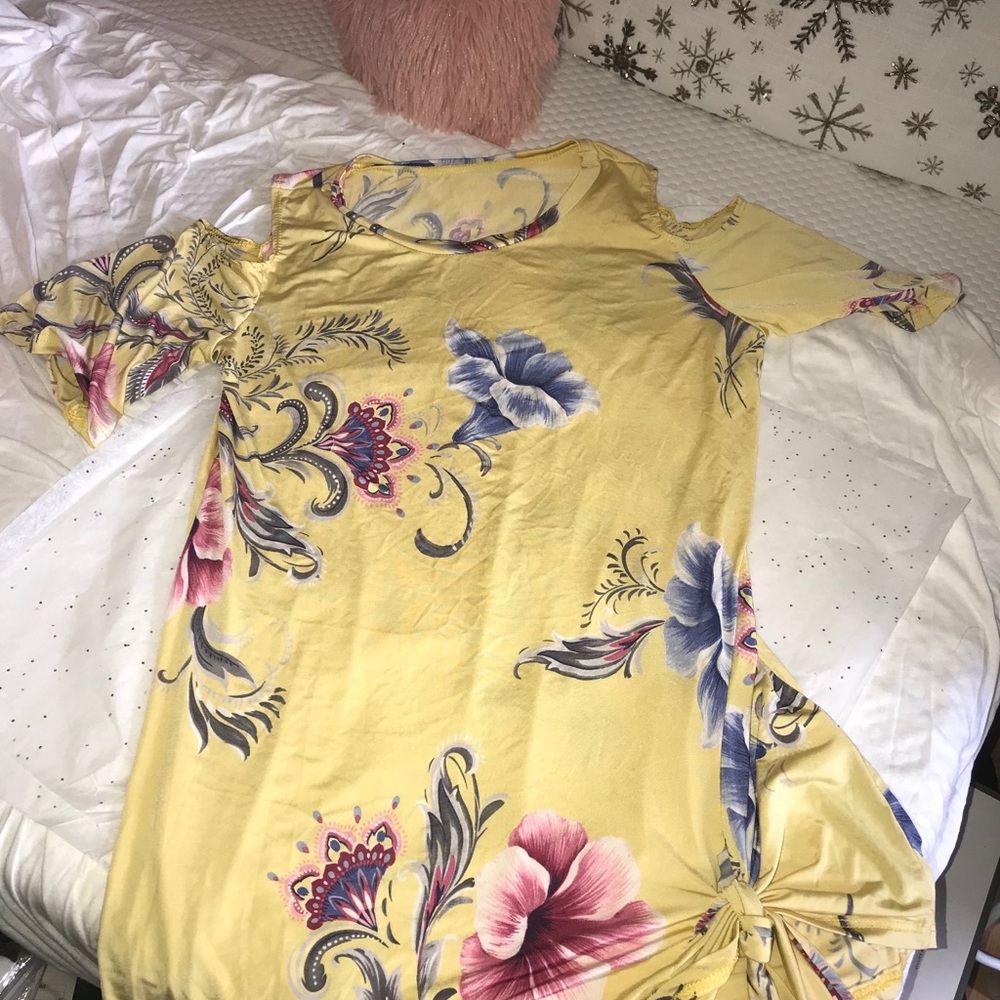 Yellow floral cold shoulder top
